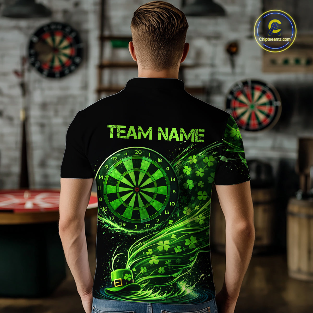 Funny Shamrock Tornado Dartboard Men Darts Polo Shirt Custom St Patrick's Day Darts Team Jersey NYN2532