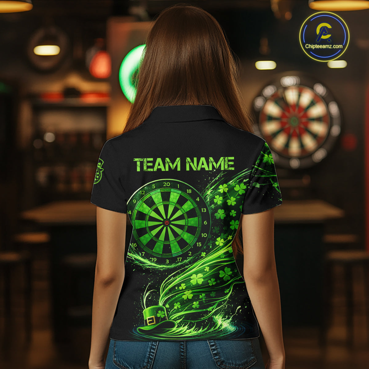 Funny Shamrock Tornado Dartboard Women Darts Polo Shirt Custom St Patrick's Day Darts Team Jersey NYN2532