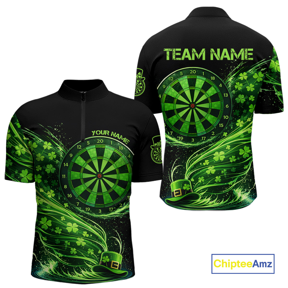 Funny Shamrock Tornado Dartboard Men Darts Quarter-Zip Shirt Custom St Patrick's Day Darts Team Jersey NYN2532