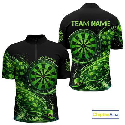 Funny Shamrock Tornado Dartboard Men Darts Quarter-Zip Shirt Custom St Patrick's Day Darts Team Jersey NYN2532