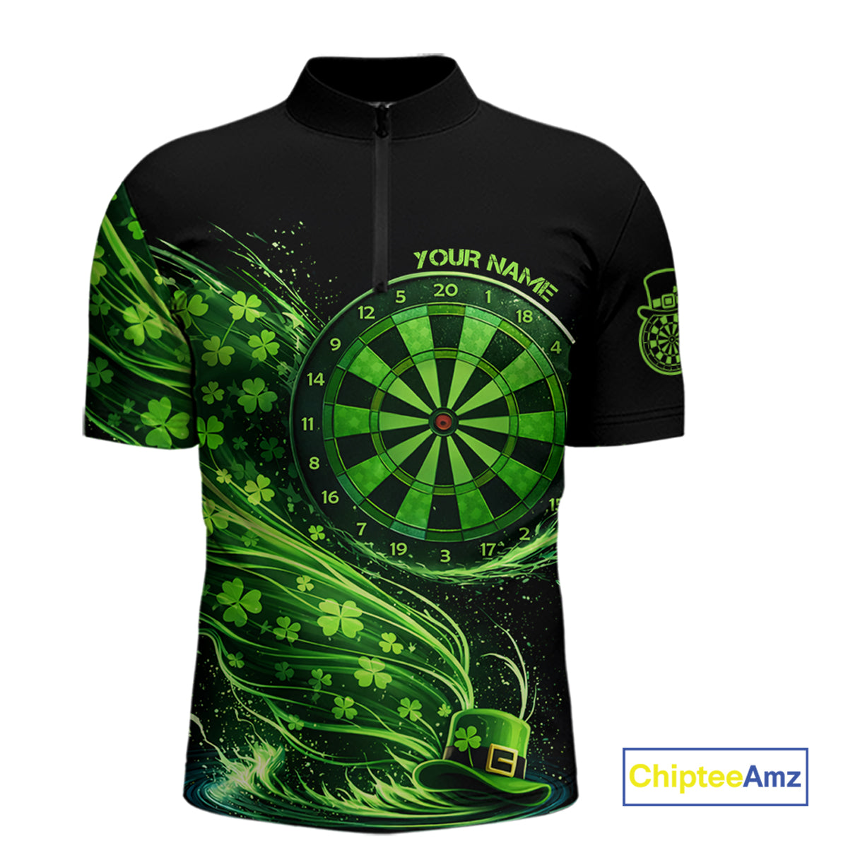 Funny Shamrock Tornado Dartboard Men Darts Quarter-Zip Shirt Custom St Patrick's Day Darts Team Jersey NYN2532