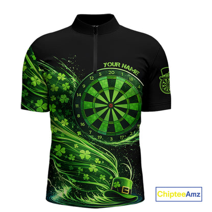 Funny Shamrock Tornado Dartboard Men Darts Quarter-Zip Shirt Custom St Patrick's Day Darts Team Jersey NYN2532