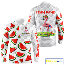Load image into Gallery viewer, Tired Flamingo Watermelon Pattern Mens Golf Polo Shirts Custom Funny Golfing Flamingo Golf Shirts NYN2882