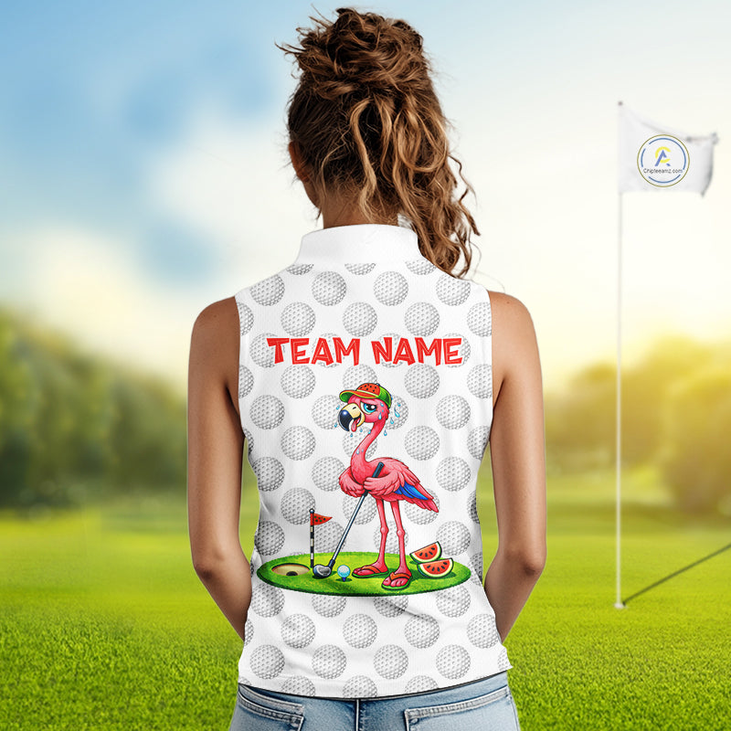 Tired Flamingo Watermelon Womens Sleeveless Golf Polo Shirts Custom Funny Golfing Flamingo Golf Shirts NYN2882