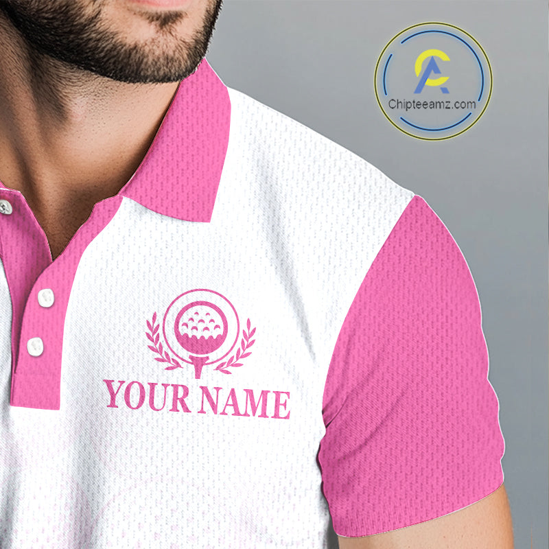 Pink Ribbon Breast Cancer Awareness Mens Polo Shirt Custom US Flag Patriotic Golf Shirt For Men NYN3099