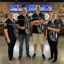 Load image into Gallery viewer, Men women darts team wearing American Flag Skeleton custom patriotic dart uniforms, USA team jerseys
