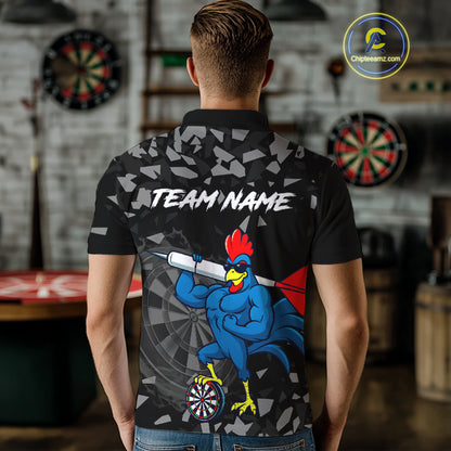 Custom Black And Blue Funny Rooster Dart Polo Shirt For Men Outfit Dart Team Jersey NYN1459