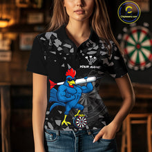Load image into Gallery viewer, Custom Black And Blue Funny Rooster Dart Polo Shirt For Women Outfit Dart Team Jersey NYN1459