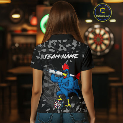Custom Black And Blue Funny Rooster Dart Polo Shirt For Women Outfit Dart Team Jersey NYN1459