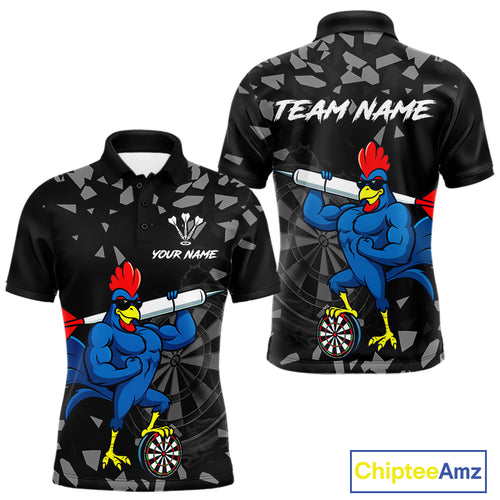 Custom Black And Blue Funny Rooster Dart Polo Shirt For Men Outfit Dart Team Jersey NYN1459