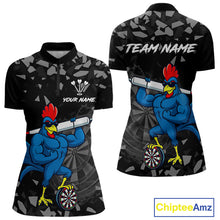 Load image into Gallery viewer, Custom Black And Blue Funny Rooster Dart 1/4-Zip Shirt For Women Outfit Dart Team Jersey NYN1459