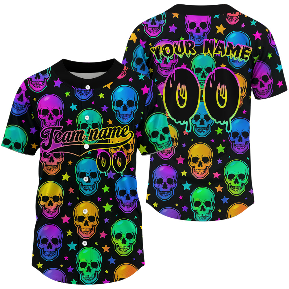 Custom Colorful Skull Baseball Halloween Shirt For Men Hallow's Eve Baseball Jerseys NYN1465