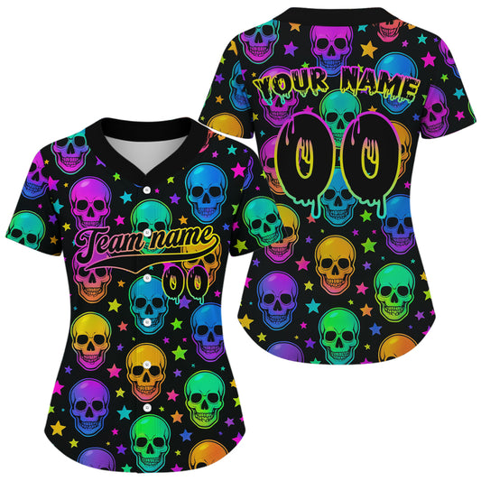 Custom Colorful Skull Baseball Halloween Shirt For Women Hallow's Eve Baseball Jerseys NYN1465