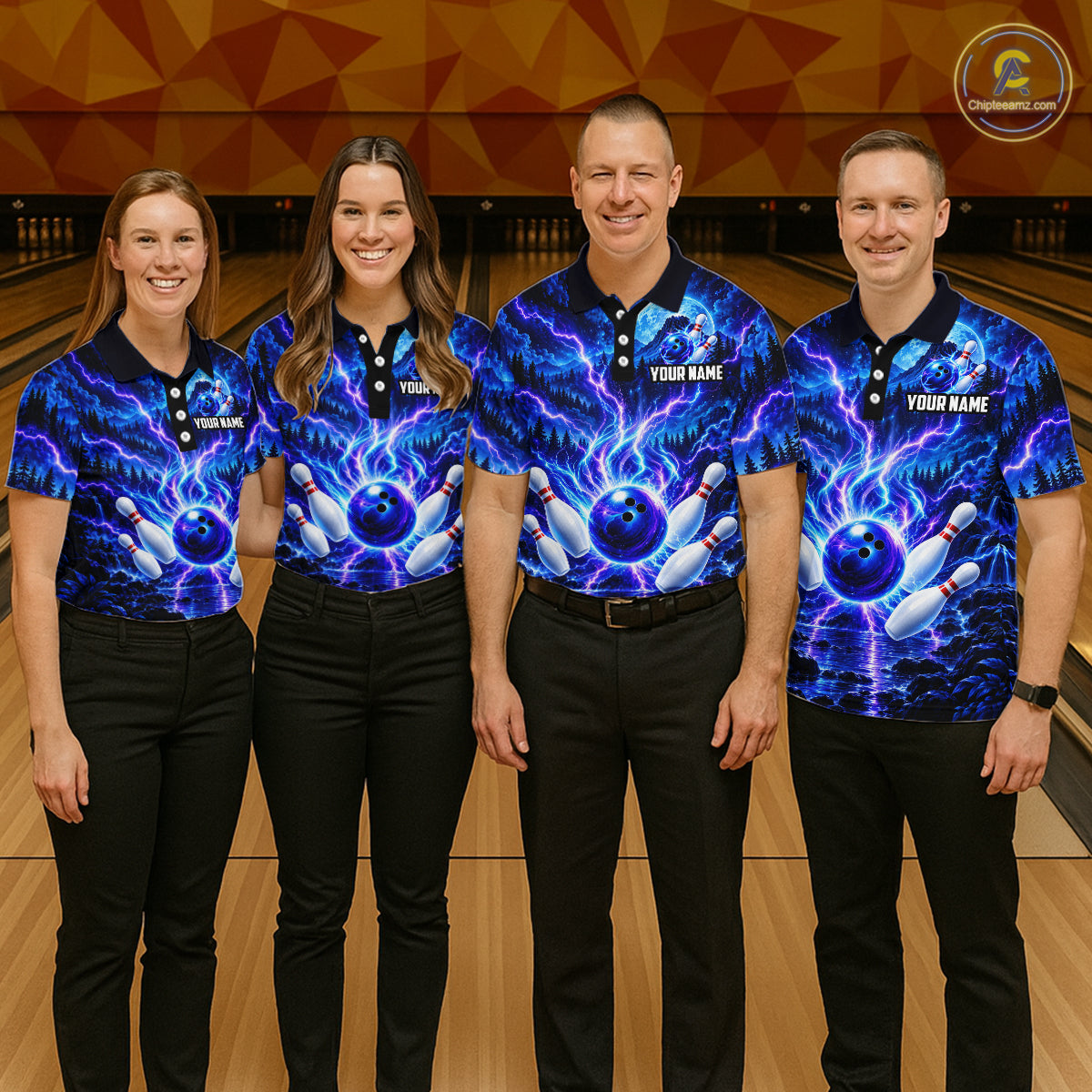 Blue Lightning Bowling Polo 1/4-Zip Shirt For Men Personalized Thunder & Moon Bowling Jersey NYN4554