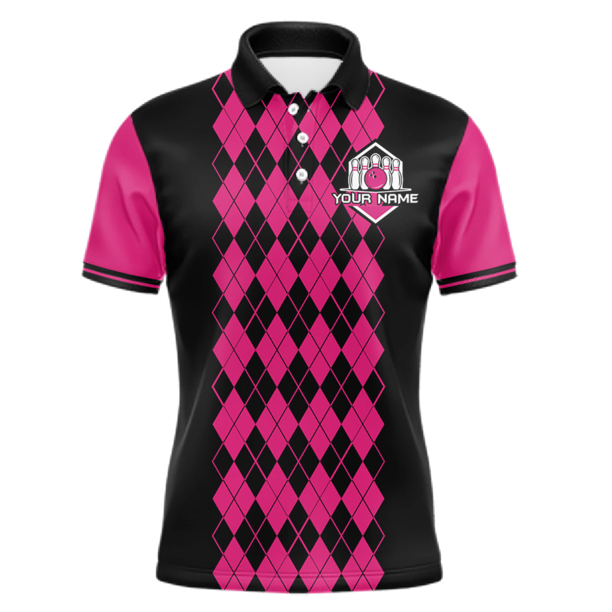Argyle Bowling Shirt Polo Quarter-Zip For Men Custom Pink Argyle Plaid Bowling League Uniform NYN4559