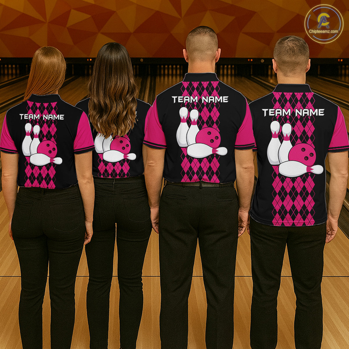 Argyle Bowling Shirt Polo Quarter-Zip For Men Custom Pink Argyle Plaid Bowling League Uniform NYN4559