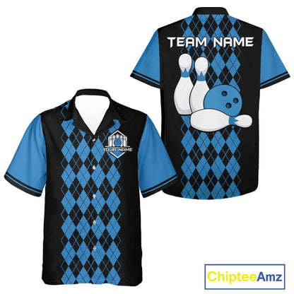 Multicolor Argyle Bowling Shirt Custom Bowling Button Down Shirt Vintage Retro Bowling League Uniform NYN4560