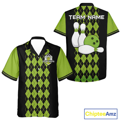 Multicolor Argyle Bowling Shirt Custom Bowling Button Down Shirt Vintage Retro Bowling League Uniform NYN4560