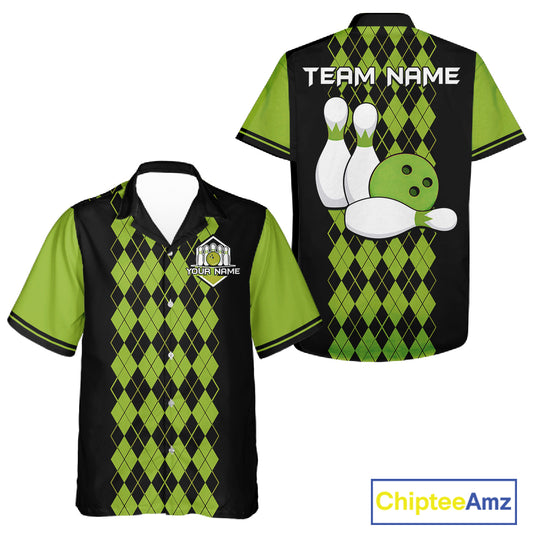 Multicolor Argyle Bowling Shirt Custom Bowling Button Down Shirt Vintage Retro Bowling League Uniform NYN4560