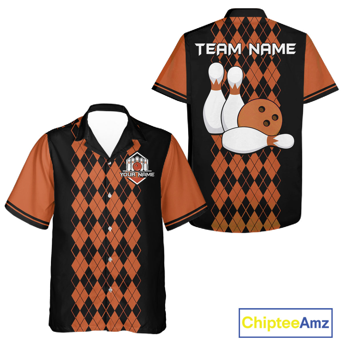 Multicolor Argyle Bowling Shirt Custom Bowling Button Down Shirt Vintage Retro Bowling League Uniform NYN4560