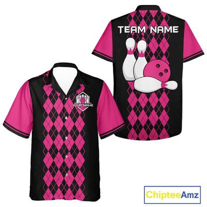 Multicolor Argyle Bowling Shirt Custom Bowling Button Down Shirt Vintage Retro Bowling League Uniform NYN4560