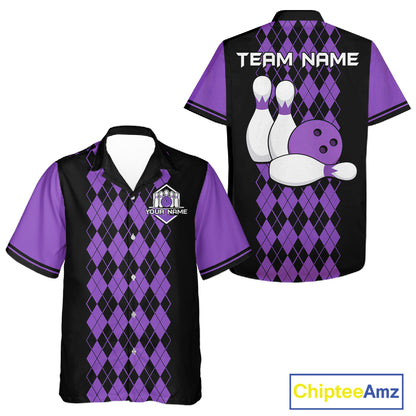 Multicolor Argyle Bowling Shirt Custom Bowling Button Down Shirt Vintage Retro Bowling League Uniform NYN4560