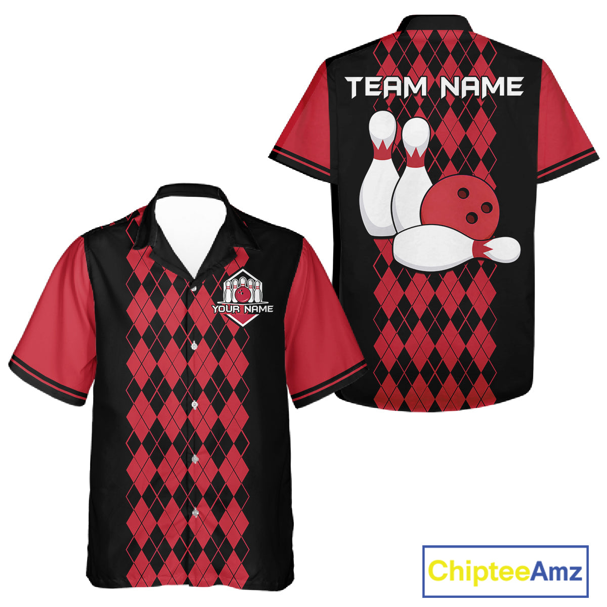 Multicolor Argyle Bowling Shirt Custom Bowling Button Down Shirt Vintage Retro Bowling League Uniform NYN4560