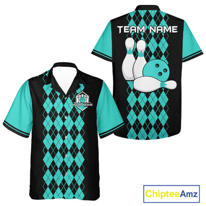 Multicolor Argyle Bowling Shirt Custom Bowling Button Down Shirt Vintage Retro Bowling League Uniform NYN4560
