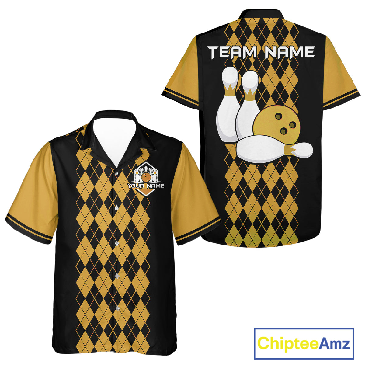 Multicolor Argyle Bowling Shirt Custom Bowling Button Down Shirt Vintage Retro Bowling League Uniform NYN4560