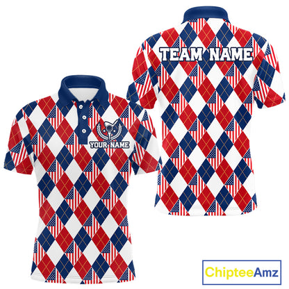American Flag Argyle Golf Polo Shirt For Men Custom Red White Blue Argyle Golf Team Shirts NYN4929