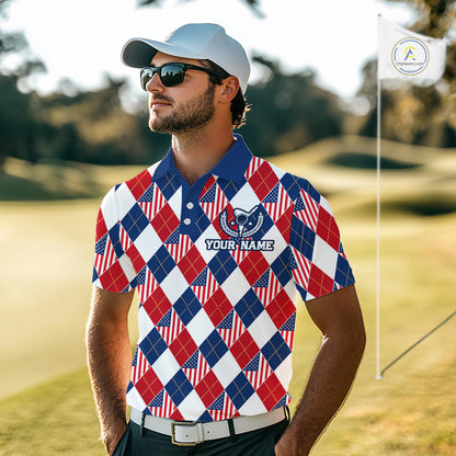 American Flag Argyle Golf Polo Shirt For Men Custom Red White Blue Argyle Golf Team Shirts NYN4929