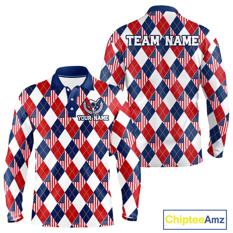 American Flag Argyle Golf Polo Shirt For Men Custom Red White Blue Argyle Golf Team Shirts NYN4929