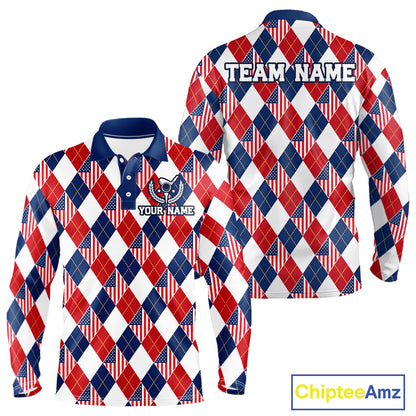 American Flag Argyle Golf Polo Shirt For Men Custom Red White Blue Argyle Golf Team Shirts NYN4929