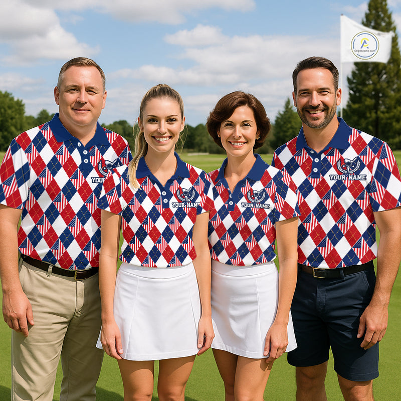 American Flag Argyle Golf Polo Shirt For Men Custom Red White Blue Argyle Golf Team Shirts NYN4929
