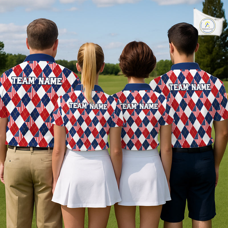 American Flag Argyle Golf Polo Shirt For Men Custom Red White Blue Argyle Golf Team Shirts NYN4929