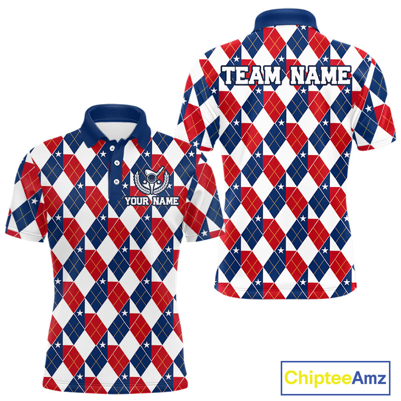 Texas Flag Argyle Golf Polo Shirt For Men Custom Red White Blue Argyle Golf Team Shirts NYN4930