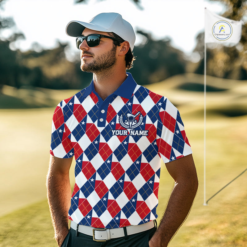Texas Flag Argyle Golf Polo Shirt For Men Custom Red White Blue Argyle Golf Team Shirts NYN4930
