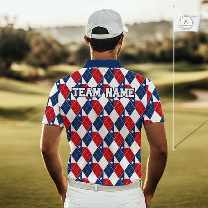 Texas Flag Argyle Golf Polo Shirt For Men Custom Red White Blue Argyle Golf Team Shirts NYN4930