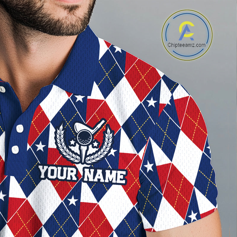 Texas Flag Argyle Golf Polo Shirt For Men Custom Red White Blue Argyle Golf Team Shirts NYN4930