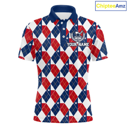 Texas Flag Argyle Golf Polo Shirt For Men Custom Red White Blue Argyle Golf Team Shirts NYN4930