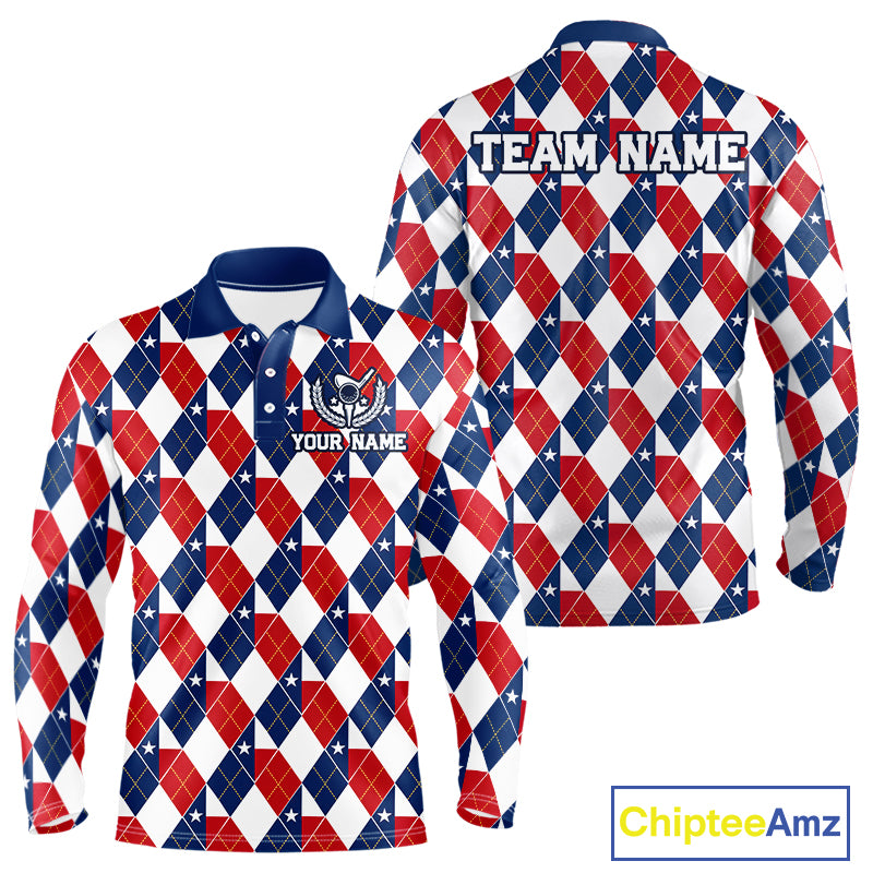 Texas Flag Argyle Golf Polo Shirt For Men Custom Red White Blue Argyle Golf Team Shirts NYN4930