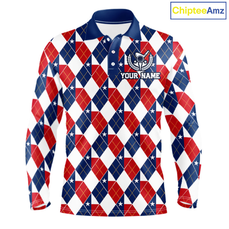 Texas Flag Argyle Golf Polo Shirt For Men Custom Red White Blue Argyle Golf Team Shirts NYN4930