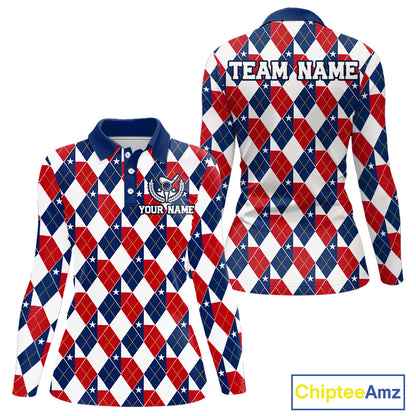 Texas Flag Argyle Golf Polo Shirt For Women Custom Red White Blue Argyle Golf Team Shirts NYN4930