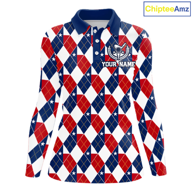 Texas Flag Argyle Golf Polo Shirt For Women Custom Red White Blue Argyle Golf Team Shirts NYN4930