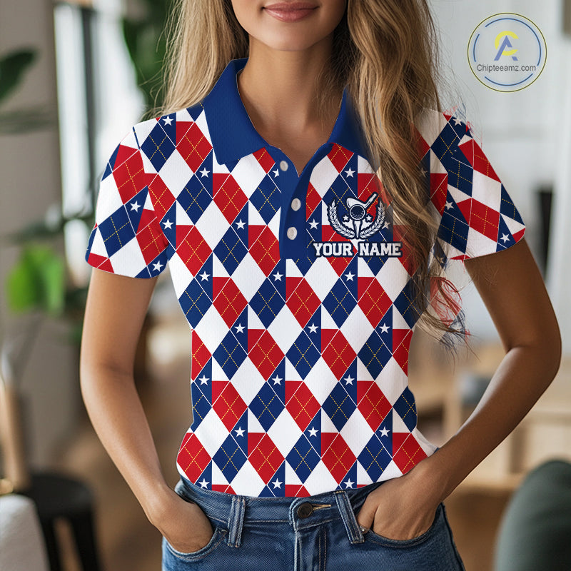 Texas Flag Argyle Golf Polo Shirt For Women Custom Red White Blue Argyle Golf Team Shirts NYN4930