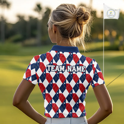 Texas Flag Argyle Golf Polo Shirt For Women Custom Red White Blue Argyle Golf Team Shirts NYN4930