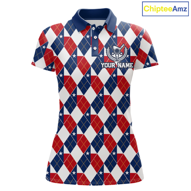 Texas Flag Argyle Golf Polo Shirt For Women Custom Red White Blue Argyle Golf Team Shirts NYN4930