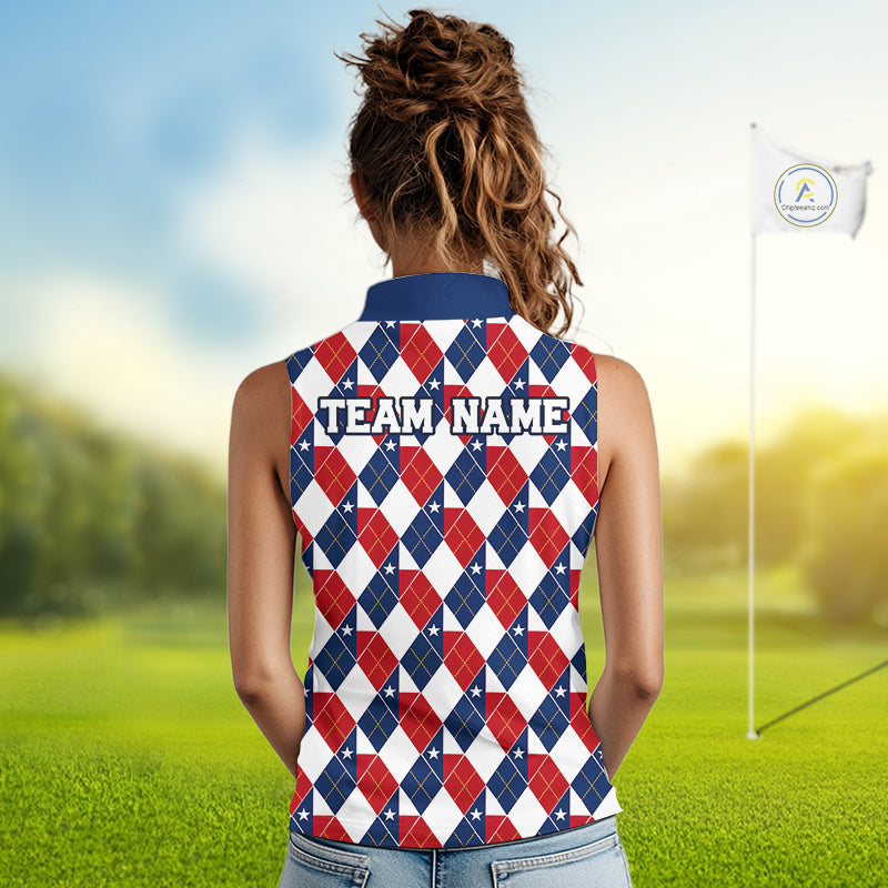 Texas Flag Argyle Golf Sleeveless Polo Shirt For Women Custom Red White Blue Argyle Golf Team Shirts NYN4930