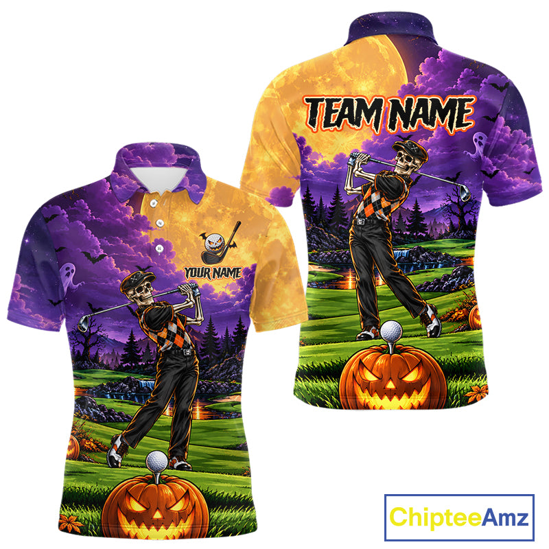 Halloween Mens Golf Polo Shirt Personalized Argyle Skeleton Golfer Halloween Golf Team Jersey NYN4932