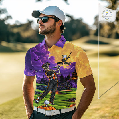 Halloween Mens Golf Polo Shirt Personalized Argyle Skeleton Golfer Halloween Golf Team Jersey NYN4932